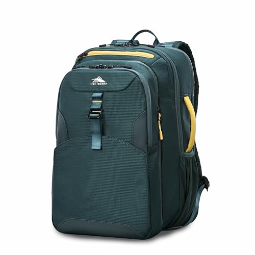 High Sierra Hi-Life 3-in-1 Convertible Backpack - Features Removable Daypack, Stack-It Strap, Adjustable Sternum Strap, Fleeced Pocket For Scratch Protection, Dual Water Bottle Pockets - Green/Yellow