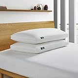 Serta 233 Thread Count White Goose Feather Down Fiber Pillows with Gusseted Supportive King Size Pillows Set of 2 Pack 100% Cotton Hotel Collection Bed Pillow for Side Sleeper