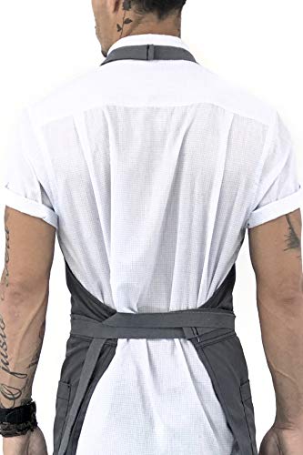 Under NY Sky No-Tie Armor Gray Apron – Durable Twill with Leather Reinforcement, Split-Leg – Adjustable for Men and Women – Pro Barber, Tattoo, Barista, Bartender, Baker, Hair Stylist, Server Apron - Thumbnail 4
