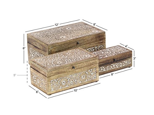 Deco 79 30988 Mango Wood Floral Decorative Box Decorative Keepsake Boxes thumb #5