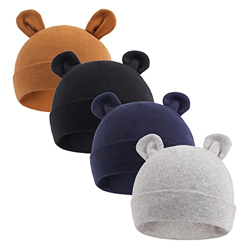 Babymütze Neugeborene Mädchen Jungen Mütze Baby Beanie Baumwolle für 0-12 Monate Babys Unisex Erstlingsmütze (0-6Monate, Schwarz + Marine + Grau + Braun)