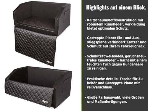 CopcoPet Hundebox Auto Kofferraumschutz Hund mit ladekantenschutz kofferraum【Mit Tasche】kofferraum schutzmatte herausnehmbar - Hunde Autositz mit Anschnallsystem, hundetransportbox 100x70x38cm Schwarz