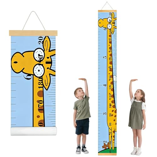 Toise girafe pour enfants - Toise murale enroulable - Étanche - Mesure de taille pour enfants - Décoration murale - Échelle de 50 à 200 cm - Bleu