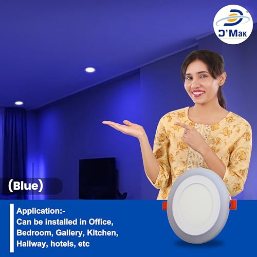 Image of D'Mak Exclusive 9 Watt Super Bright Double Color POP Round Shape LED Color Panel Ceiling Light | Pack of 04 (White+Blue, 4 x 4 inch)