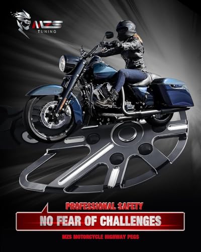 Image of MZS Motorcycle Highway Pegs, 1.25 inch Adjustable Short Angled Wide Foot Peg Black Compatible with Softail Sportster Electra Road King Street Glide Vulcan VTX V Star Boulevard for 1 1 /4 Engine Guards