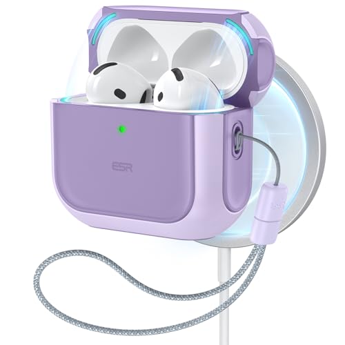 ESR for AirPods 4 Case, Compatible with AirPods 4th Generation Case (2024) (USB-C), Compatible with MagSafe, Drop Protection Cover with Lanyard, Magnetic Lid Lock, Orbit Hybrid Series, Purple by ESR - Used condition - US$15.35