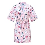 Jowowha Kinder Mädchen Morgenmantel Kimono Satin Bademantel Robe Blumen Druck Negligee Schlafanzug Nachtwäsche Schwimmen Hochzeit Geburtstag A Rosa Blumen 98-104