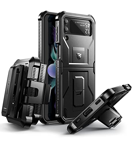 Dexnor Shockproof Case for Samsung Galaxy Z Flip 3 5G Rugged Bumper Protective Case with Foldable Kickstand Holster Cover with 360Rotatable Belt Clip Black
