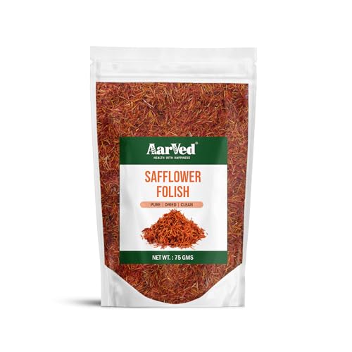 Aarved Edible Pure & Natural Safflower Flower Petals (75g) Kusum Ke Phool, Aromatic Edible Herbs For Homemade Lattes & Tea Blends, Rich In Antioxidant, No Added Color & Preservatives (Pack of 1)