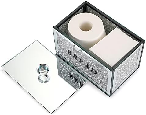 BTSKY 23*14*15cm Inside Sparky Glass Crystal Crushed Diamonds Bread Storage Box With Lid, Small Size