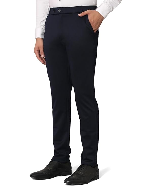 Image of Mehrang Men's Slim Fit Formal Trousers, Black, Regular Waist with Side Pockets