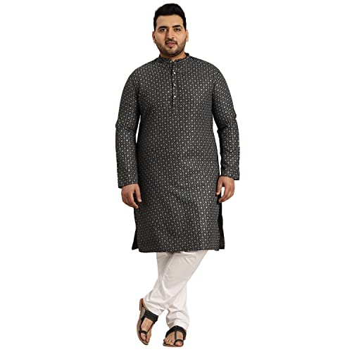 Sojanya Plus (Since1958) Men's Cotton Linen Blue Foil printed Kurta and White Pyjama Set