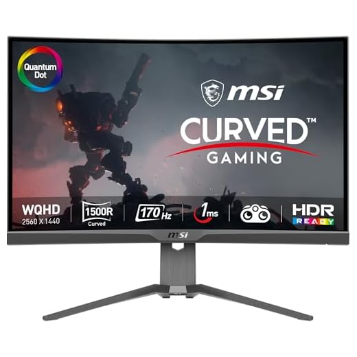 MSI MAG275CQRF QD, 27" Gaming Monitor, 2560 x 1440 (QHD) Rapid VA with Quantum Dot, 1 ms, 170Hz, FreeSync Premium, HDR Ready, 1000R, HDMI, DisplayPort, Tilt and Height Adjustable.,Black