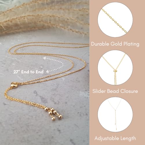 Annika Bella Gold Lariat Necklace for Women, Adjustable Y Necklace, Dainty Minimalist Jewelry, Long Gold Chain, Bridal Jewelry, Gift for Her3