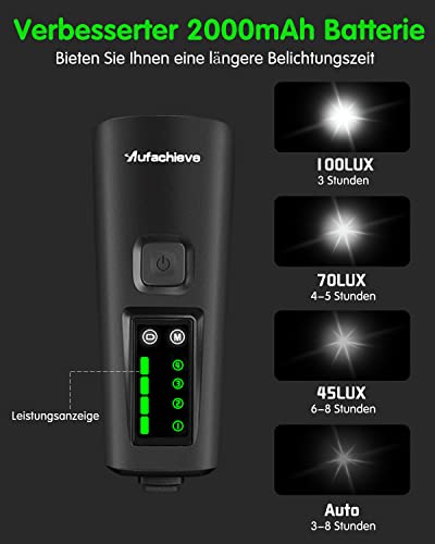 Fahrradlicht Aufachieve USB aufladbar, 100 LUX vorne