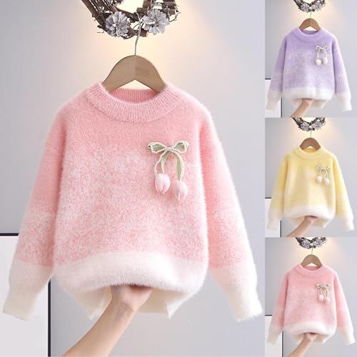 Girls Cute Tulip Appliques Sweaters Crewneck Long Sleeve Kids Fall Winter Cozy Knit Pullover Jumper Tops for 3-15 Years2