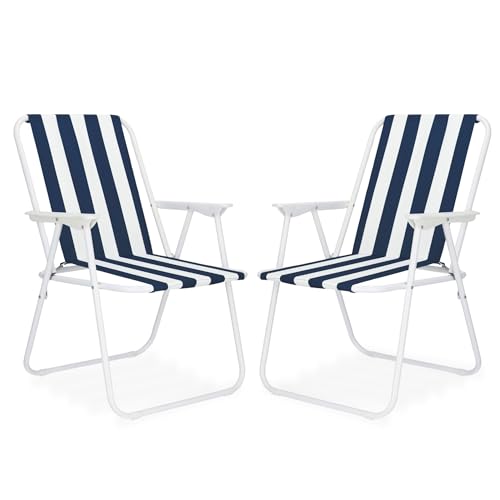 SPRINGOS - Set 2 Sedie Pieghevoli da Campeggio con Braccioli, Leggere, con Telaio in Metallo, Facili da Trasportare, per Esterni, Spiaggia, Giardino, 100 kg di Carico