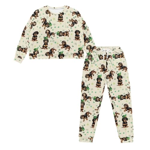 Image of Women's 2 Piece Printed Pajama Set Long Sleeve Sleepwear Set with Long Pants Casual Lounge Sets with Pocket