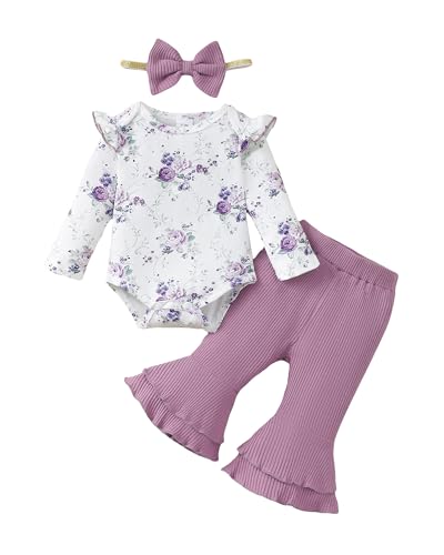 Image of SUNNY PIGGY Baby Girl Clothes Newborn Infant Outfits Ruffle Long Sleeve Romper Pants Set with Headband
