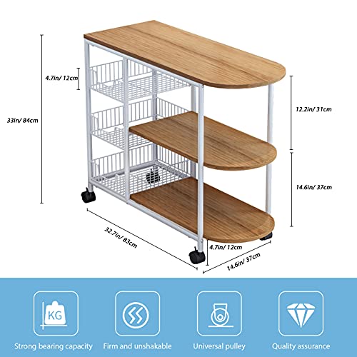 Yocomey 3-Tier Kitchen Baker's Rack, Utility Microwave Oven Stand Storage Cart With Sturdy Metal Frame Wood Look Countertop, Multi-Purpose Kitchen Workstation Storage Organizer Shelf On Wheels (Red) #TOP1