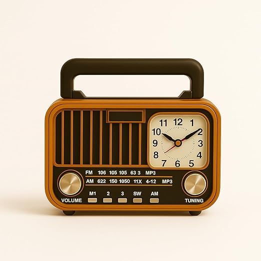 Image of FM Radio with Bluetooth Speaker with Powerful Sound | Vintage Style | Antenna 6w-12 Hours and Clock Design | USB Charging | AUX, SD Card, USB Input | Vintage-S669