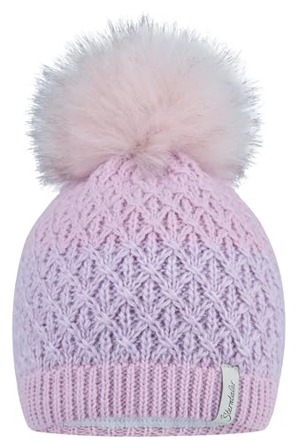 Bonnet tricoté Sterntaler rose perle avec pompon en fourrure synthétique - Taille 55