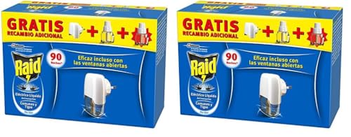 Raid Eléctrico Anti Mosquitos Comunes y Tigre 90 Noches con Aplicador y 2 Recambios - 54 Mililitros (2 x 27ml), Blanco (Paquete de 2)