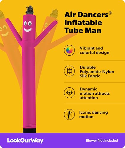 Image of LookOurWay Air Dancers Inflatable Tube Man Attachment - 10 Feet Tall Wacky Waving Inflatable Dancing Tube Guy for Business Promotion - Blower Not Included - Pink