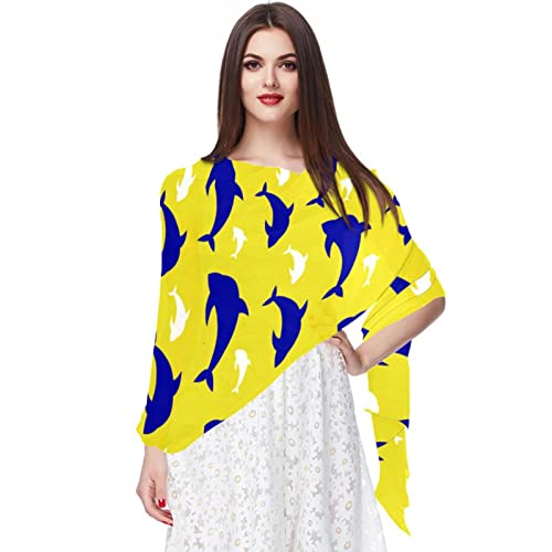 Écharpe mousseline de soie femme dauphin tortue poisson foulard multicolore Sea Words
