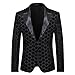 Sanykongy Chaqueta Blazer a Cuadros Lentejuelas Plateadas para Hombre Traje Ajustado con un botón Traje Chaqueta Fiesta Boda Traje Escenario Black XL