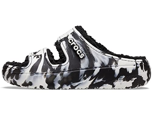 Image of Crocs Unisex-Adult Classic Cozzzy Sandals, Fuzzy Slippers and Slides, Black /White, 15 Men /17 Women