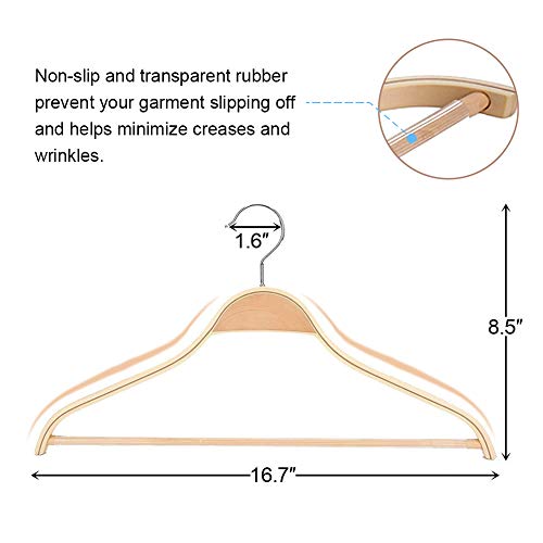 JS HANGER Wooden Coat Hangers, 10 Pack Light Weight Wood Coat/Suit Hangers with Non-Slip Pant Bar, Natural Finish - Thumbnail 3