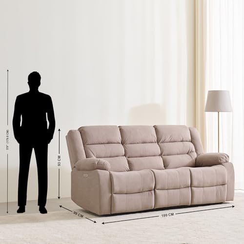 Image of Home Centre | Helios Cairo | Electric Recliner | Fabric | Solid Wood | 3 Seater Recliners | Beige | 2 Years Warranty
