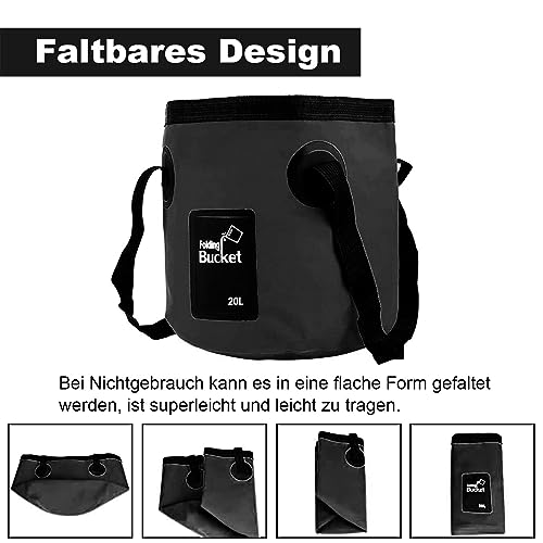 Faltbarer Eimer, 20 L Multifunktions Falteimer, für Camping, Angeln, Partys und Andere Outdoor Aktivitäten, Schwarz