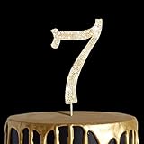 Number Cake Topper 7, UNIIDECO Gold Rhinestone Premium Metal Bling Bling Cake Decor, Sparkly Happy B