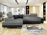 Rosemont Furniture - L Shape Corner Sofa Bed with Storage - Left Hand Facing | Black & Grey Fabric Sofa Bed | Modern Sleeper Sofa | Space Saving Design & Warranty Included