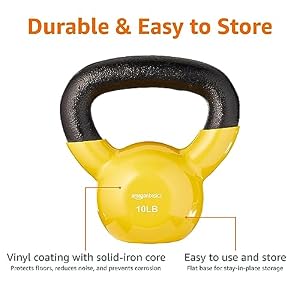 Amazon Basics Vinyl Kettlebell with Textured Wide Handle for Strength Training, Workout, 10 Pounds, Light Orange — photo 3 of 6