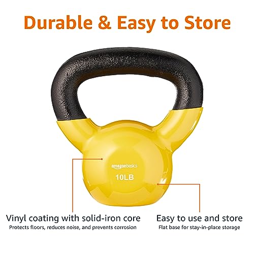 Amazon Basics Vinyl Kettlebell with Textured Wide Handle for Strength Training, Workout, 10 Pounds, Light Orange by Amazon Basics - Image 2