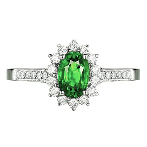 Bague pour femme en argent 925 et oxyde de zirconium vert halo ovale taille H 1/2 V 1/2
