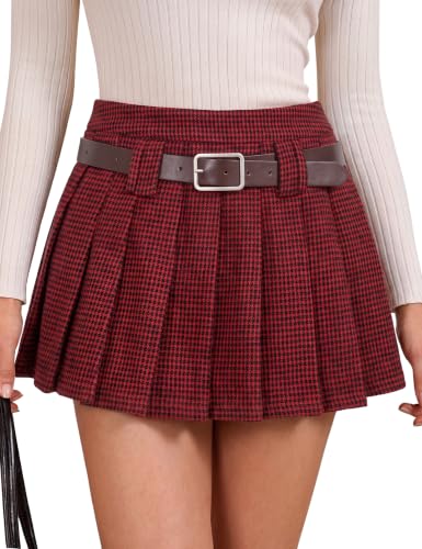 FOMELY Womens High Waisted Pleated Skirt Y2K Casual Mini Skirt with Belt