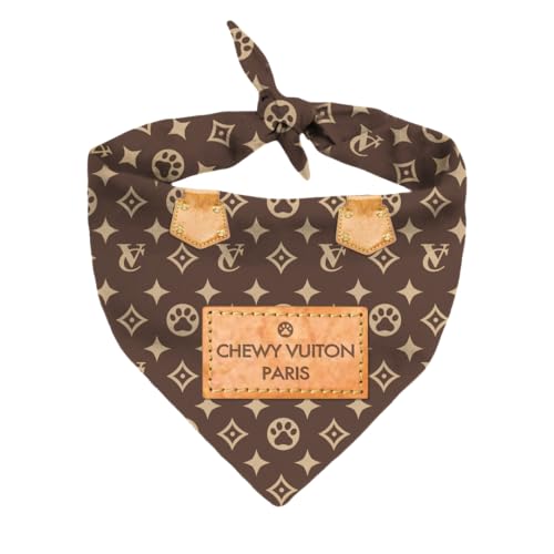 Dog Bandana Chewy Vuiton Designer Fashion Clothes Scarf Kerchief for Small Medium and Large Dogs. Funny Parody Gift for Girl or boy Dog Soft Durable Fabric, Adjustable tie-on Style Triangle