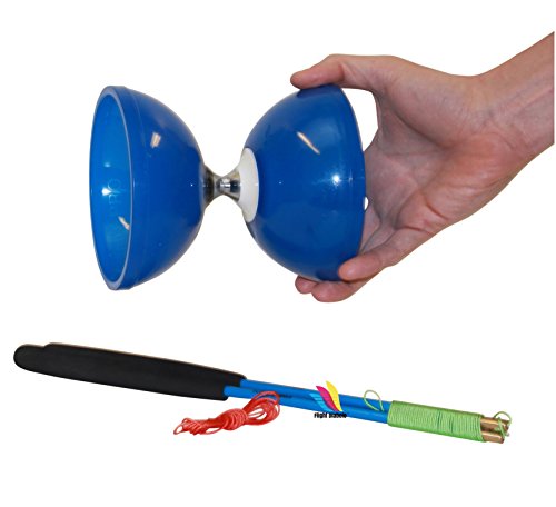 Flight Pro Triple Bearing Medium 5” Blue Chinese Yoyo Diabolo Toy With Carbon Sticks #TOP6