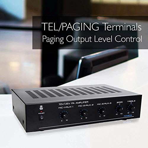 Compact Mini Home Power Amplifier - 100W Smart Indoor Audio Stereo Receiver w/ RCA, 3 Microphone IN, AUX, 25/70V Outputs, LED, Input Selector, For PA, Amplified Speaker Sound System Pyle PCM60A Black by Pyle - Image 3