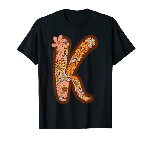 Nombre monogramado con letra K floral retro boho Camiseta