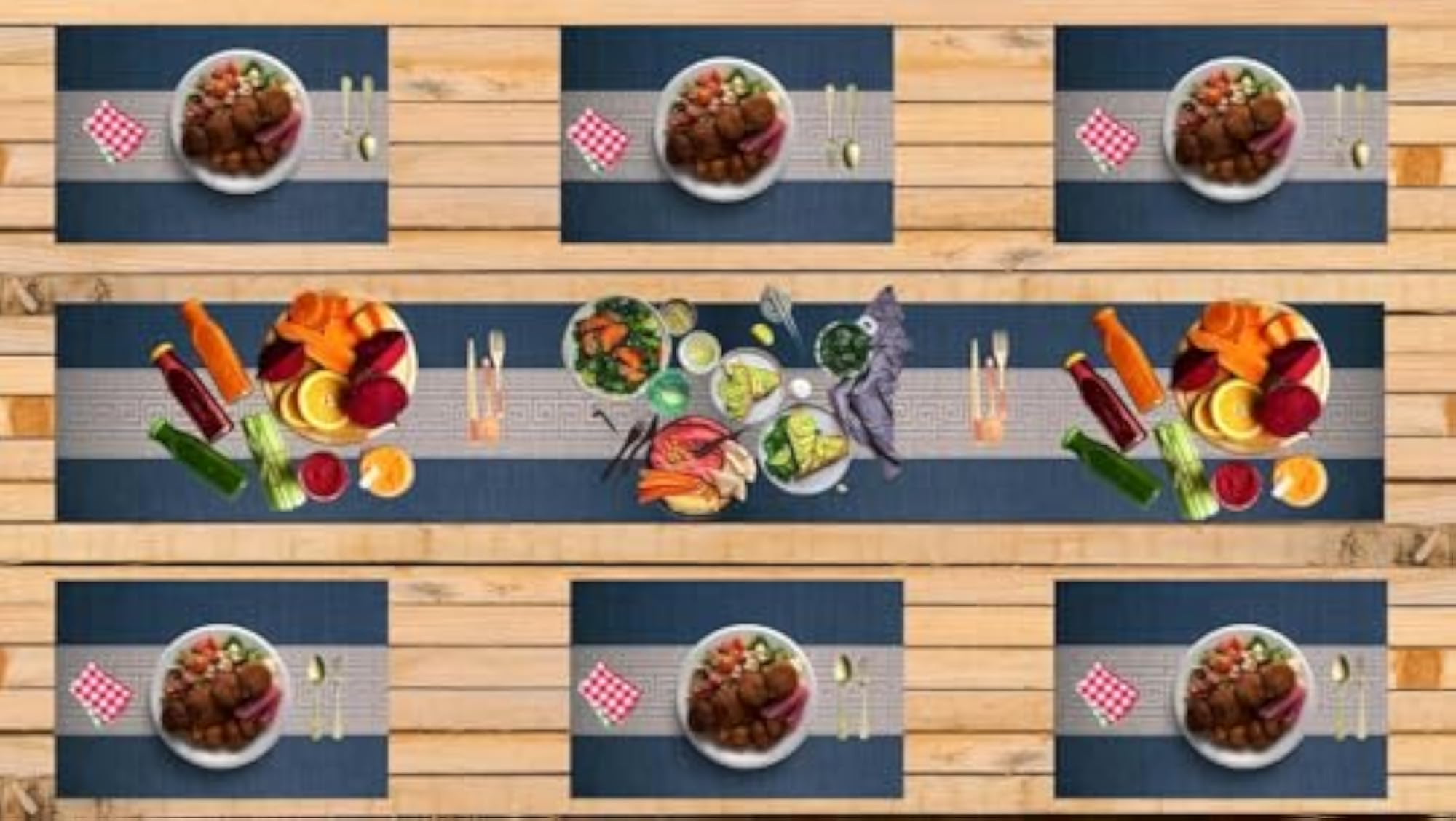 Viny Heat Resistant Washable Kitchen Tablemat Set with Runner