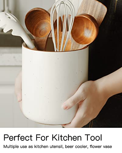 Getstar Kitchen Utensil Holder, Large Ceramic Cooking Utensil Holder (H7.2” X W6.2”) For Kitchen Counter With Cork Mat At Bottom, Farmhouse Kitchen Decor #TOP1