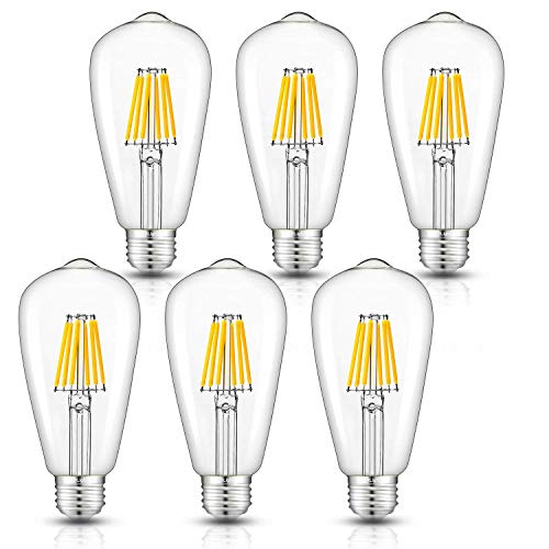 CRLight 6W Dimmable Edison Style Vintage LED Filament Light Bulb 3000K Soft White 60W Incandescent Replacement, E26 Medium Base Lamp ST64 Antique Shape, Clear Glass Cover 6-Pack