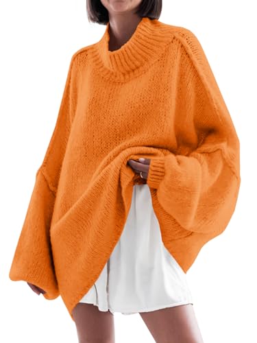 Saodimallsu Womens Oversized Sweaters Mock Neck Batwing Long Sleeve 2025 Fall Trendy Ribbed Knit Casual Tunic Sweater