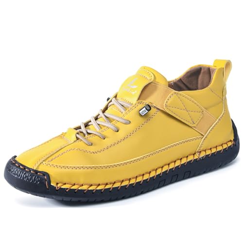 Men's Leather Hand-Sewn Flat Leather Shoes Ankle Chukka Boots One-Step Lightweight Soft-Soled Non-Slip Casual Mid-Top Loafers Hiking Camping Driving Shoes
