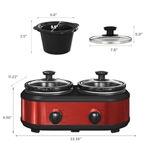 Doubleslowcookerbuffetserverandwarmerssmallslowcookerwith3individualadjustabletempdishwashersafedualceramicpotstotal25quartsred Urban Country Home Decor Double slow cooker buffet server and warmers small slow cooker with 3 individual adjustable temp dishwasher safe dual ceramic pots total 25 quarts red urban country home decor